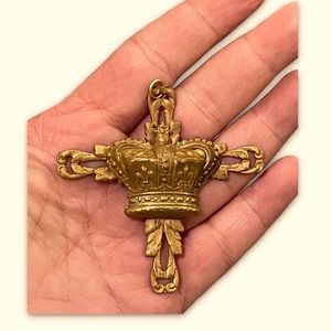 Vintage Cross Crucifix and Crown Pendant Goth Queen